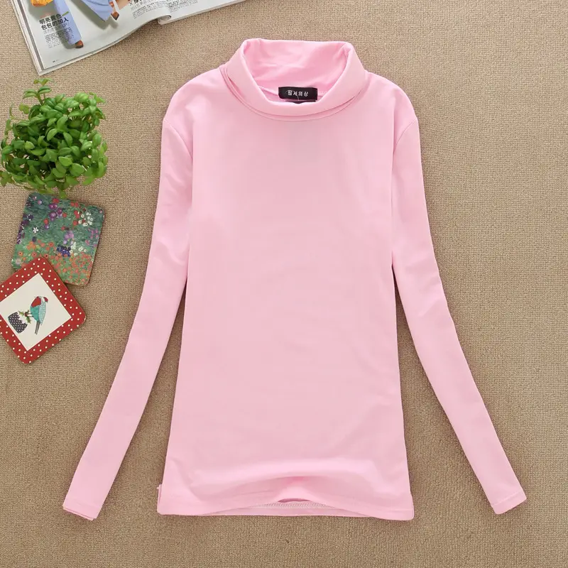 Brown Fleece T-Shirt Long Sleeve Slim Fit High Collar — feature 17