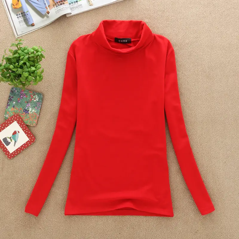 Brown Fleece T-Shirt Long Sleeve Slim Fit High Collar — feature 18