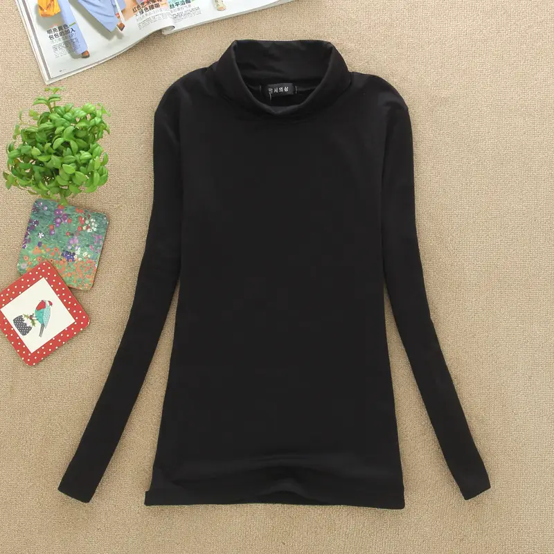 Brown Fleece T-Shirt Long Sleeve Slim Fit High Collar — feature 19