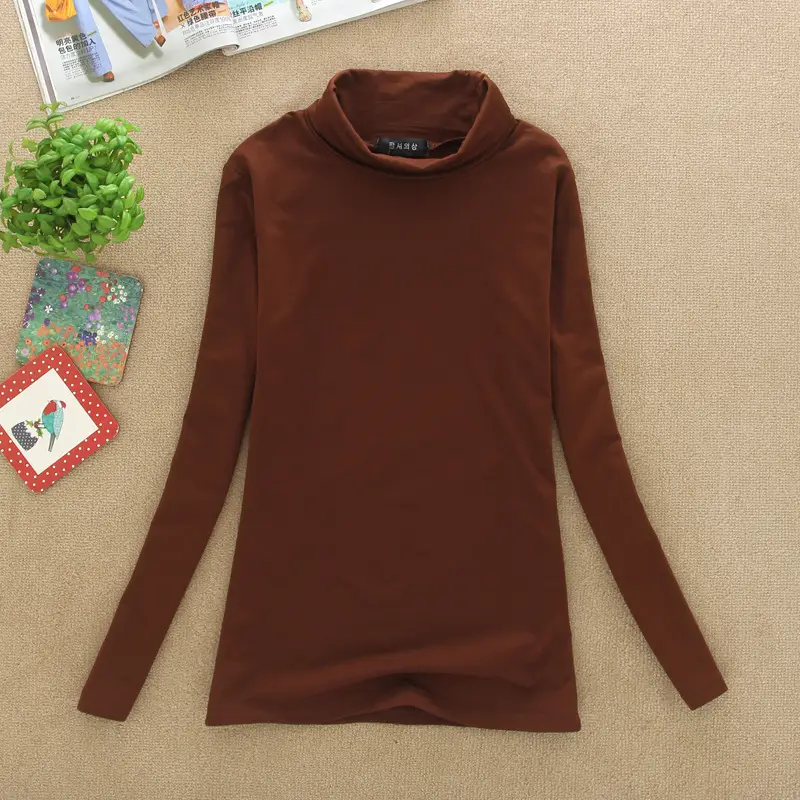 Brown Fleece T-Shirt Long Sleeve Slim Fit High Collar - Image 3