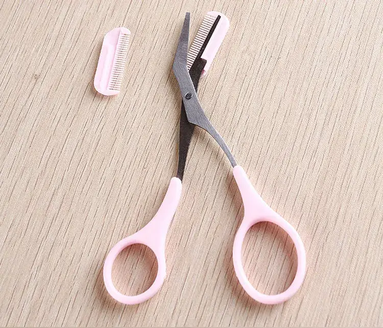 Pink Eyebrow Trimming Scissors with Comb - Image 2