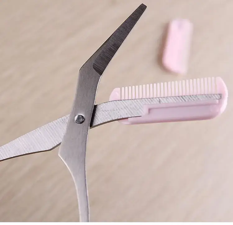 Pink Eyebrow Trimming Scissors with Comb - Image 3