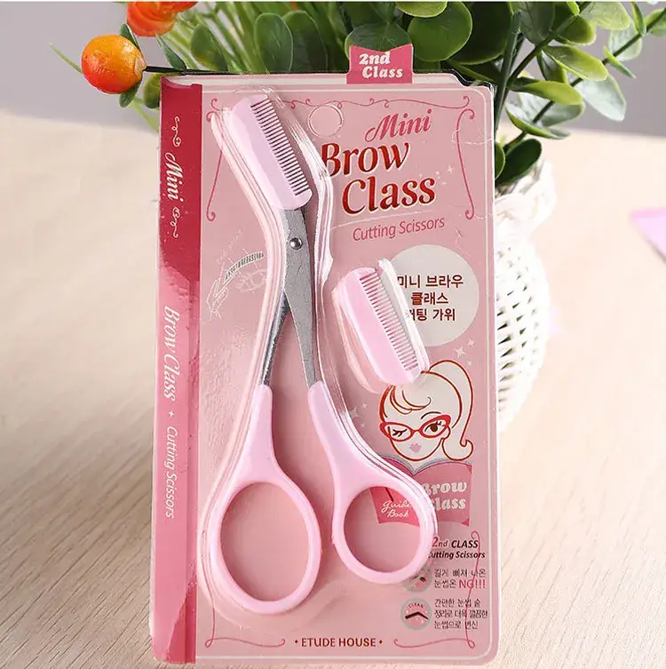 Pink Eyebrow Trimming Scissors with Comb — feature 2