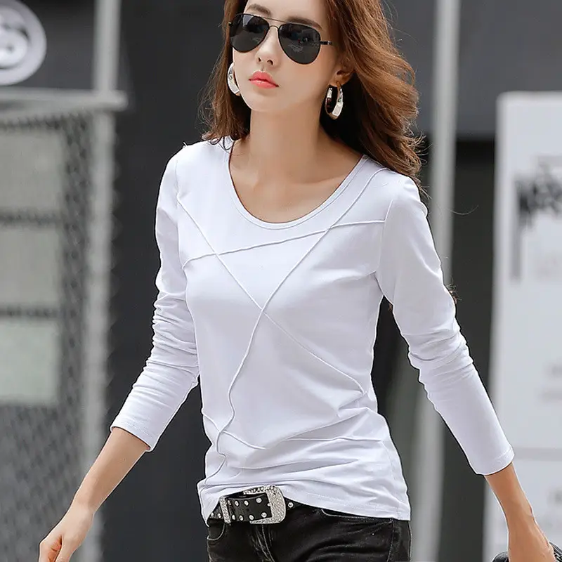 Women's Black Slim Fit Long Sleeve T-Shirt 2025 Korean Style - Image 2