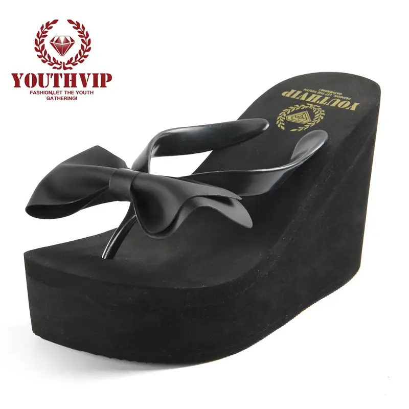 New Foreign Trade Wedge Slippers Women's Bow High-heeled Solid Color Flip-flops Women's Sandals Factory Wholesale - Image 5