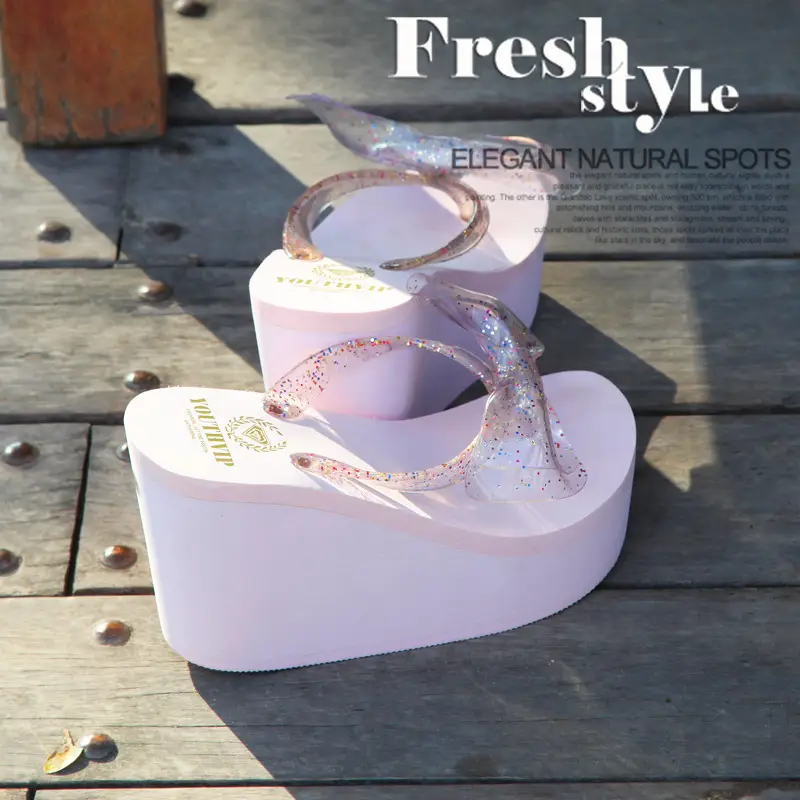New Foreign Trade Wedge Slippers Women's Bow High-heeled Solid Color Flip-flops Women's Sandals Factory Wholesale - Image 6