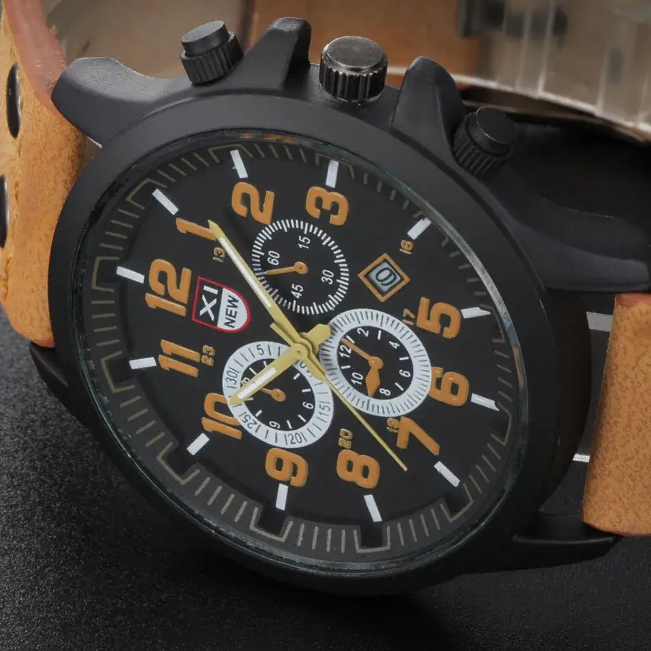 Men's Chronograph Quartz Watch Brown Leather Belt