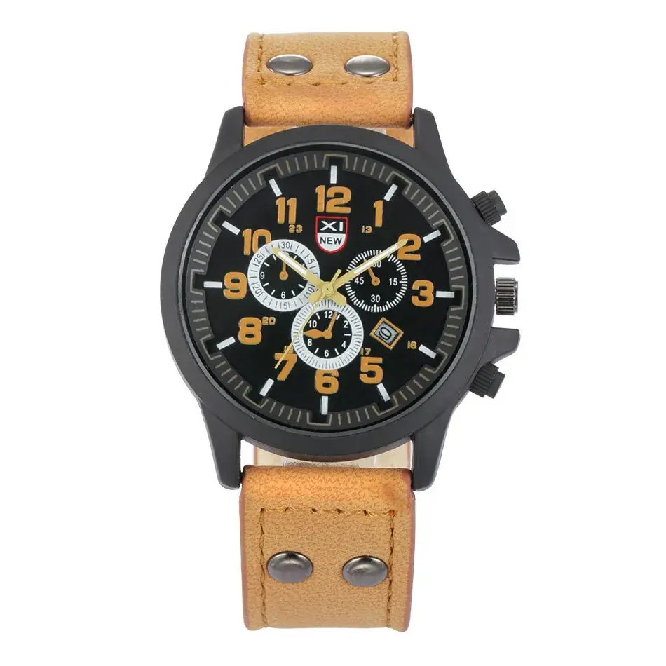 Men's Chronograph Quartz Watch Brown Leather Belt
