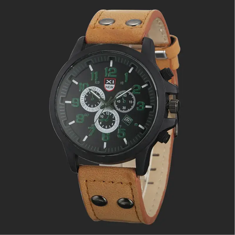Men's Chronograph Quartz Watch Brown Leather Belt