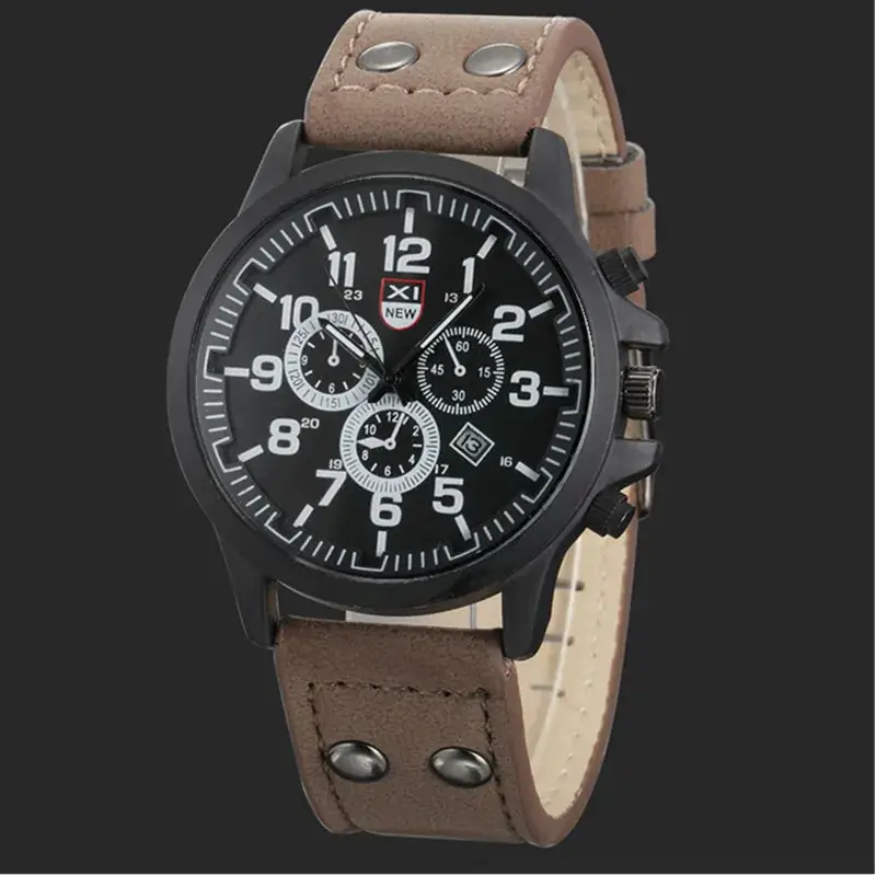 Men's Chronograph Quartz Watch Brown Leather Belt