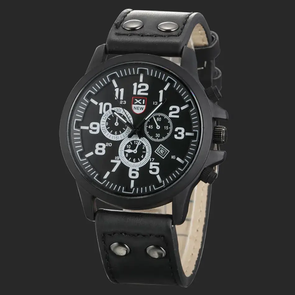 Men's Chronograph Quartz Watch Brown Leather Belt