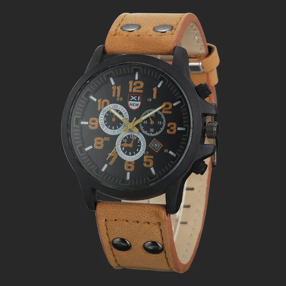 Men's Chronograph Quartz Watch Brown Leather Belt