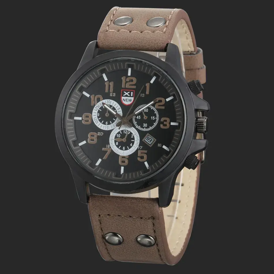 Men's Chronograph Quartz Watch Brown Leather Belt