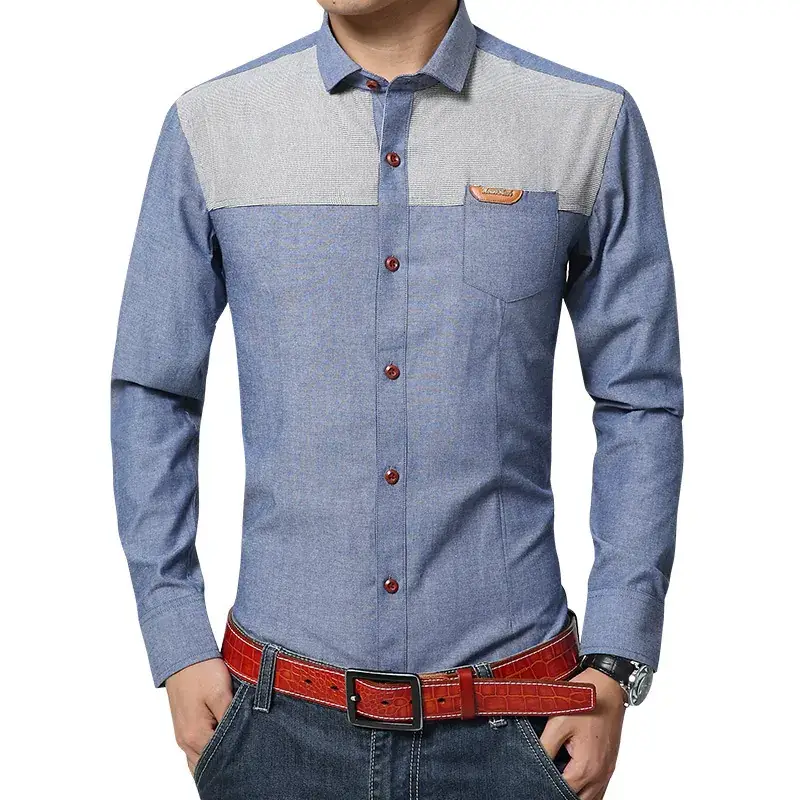 Jucai Men's Light Blue Slim Fit Long Sleeve Shirt - Image 3