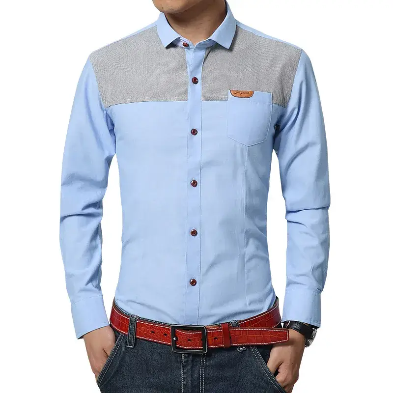 Jucai Men's Light Blue Slim Fit Long Sleeve Shirt - Image 4