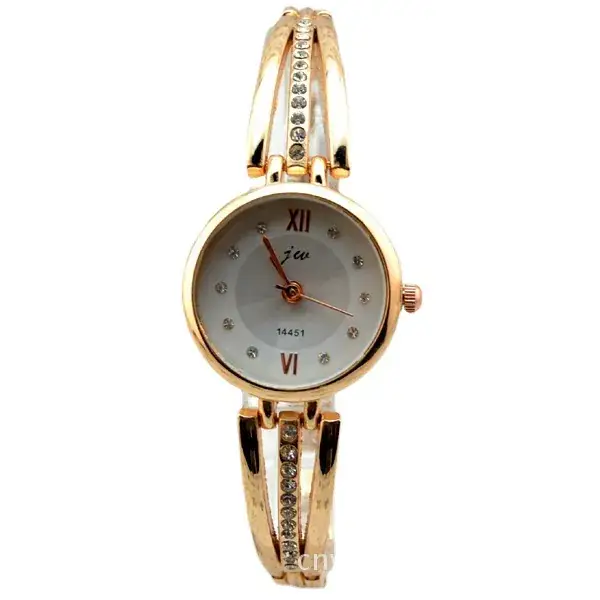 Gold Plated Women's Diamond Watch with Chain Strap - Image 2