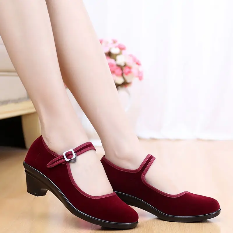 Women's Red Velvet Heel Jumpsuits Work Shoes Medium - Image 4