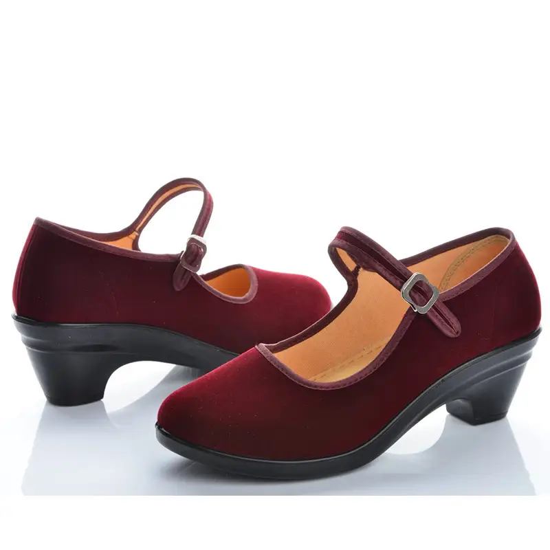 Women's Red Velvet Heel Jumpsuits Work Shoes Medium - Image 6