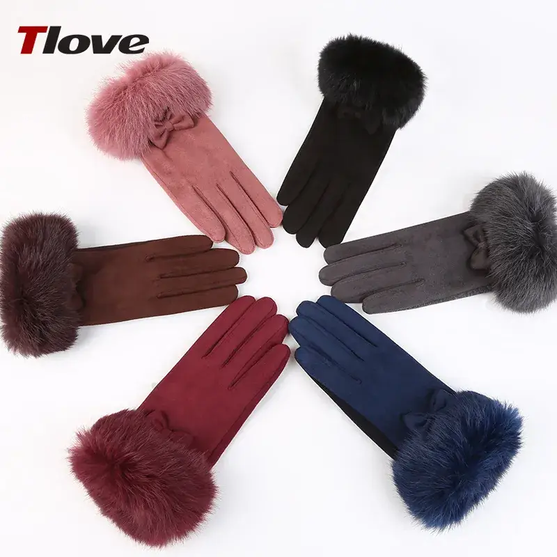 Women Winter Suede Ski Gloves Warm Riding - Image 7