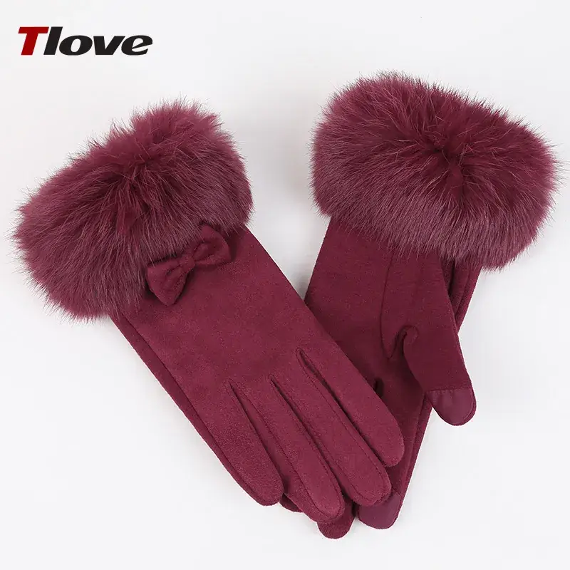 Women Winter Suede Ski Gloves Warm Riding - Image 4