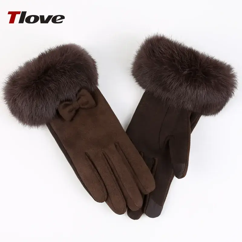 Women Winter Suede Ski Gloves Warm Riding - Image 2