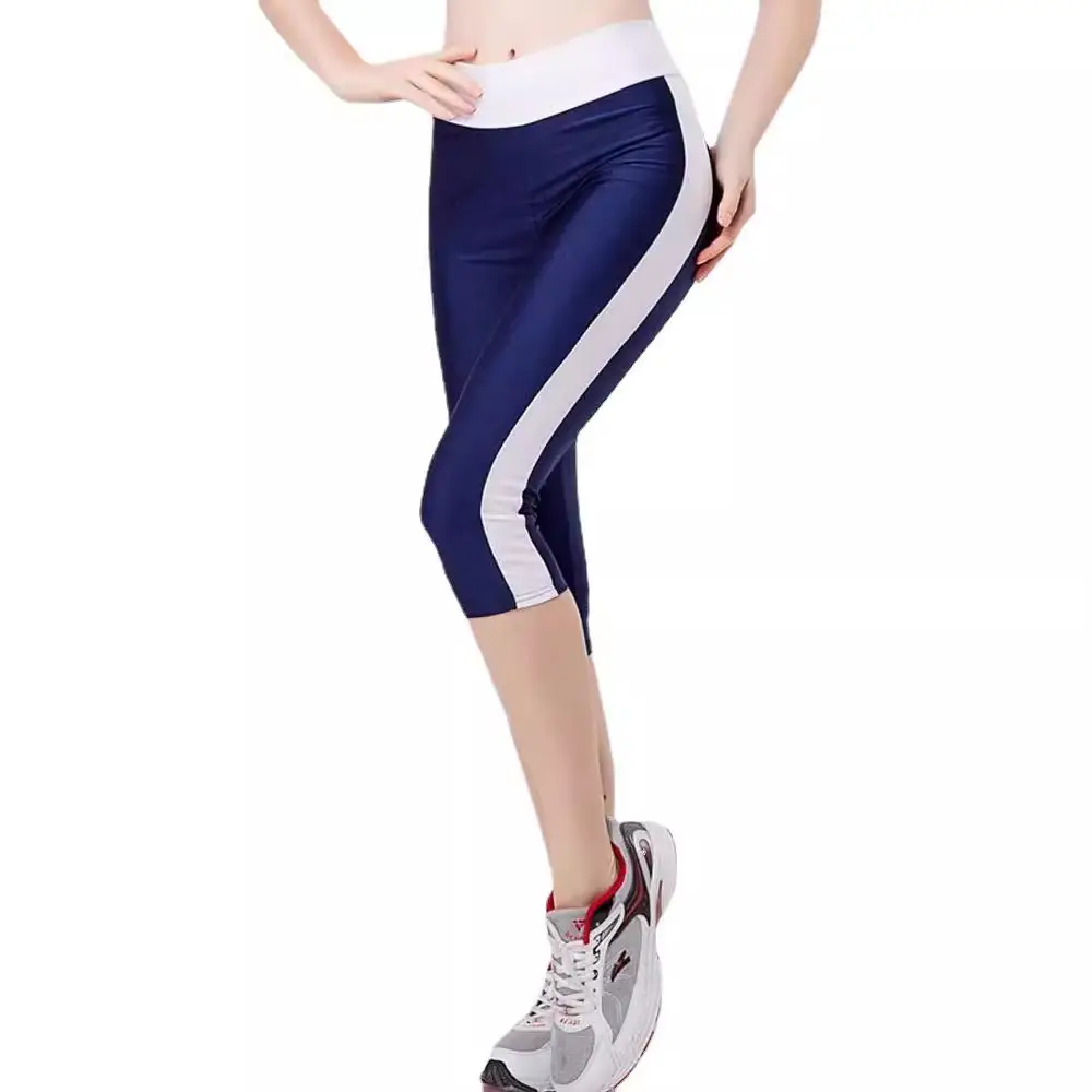 Women Blue White Yoga Leggings High Waist Elastic Sports Pants - Image 13