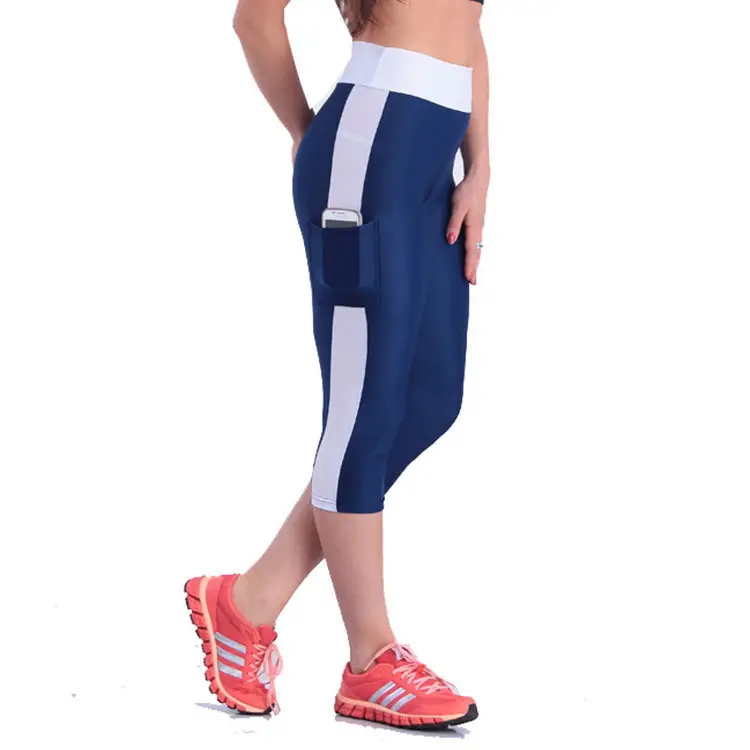 Women Blue White Yoga Leggings High Waist Elastic Sports Pants - Image 7