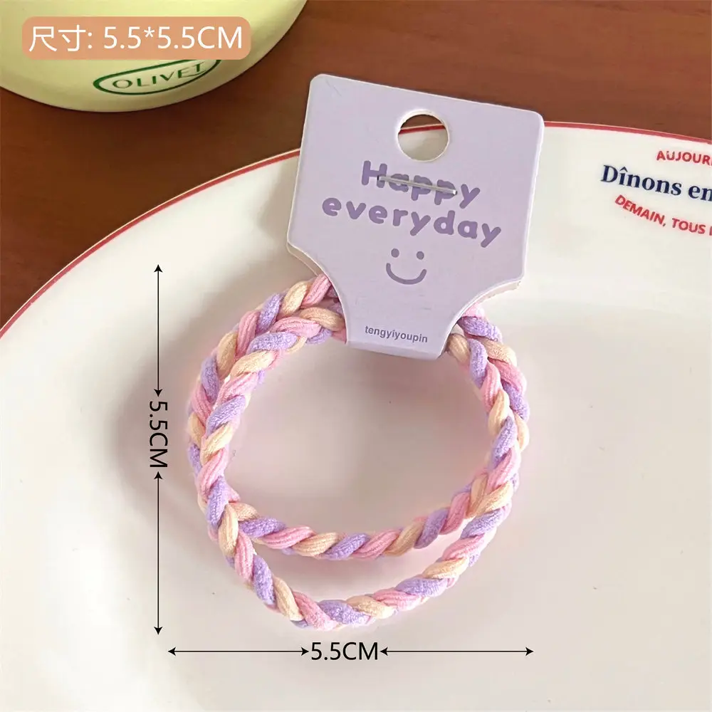 Pink Braided Hair Rope for Girls High Ponytail