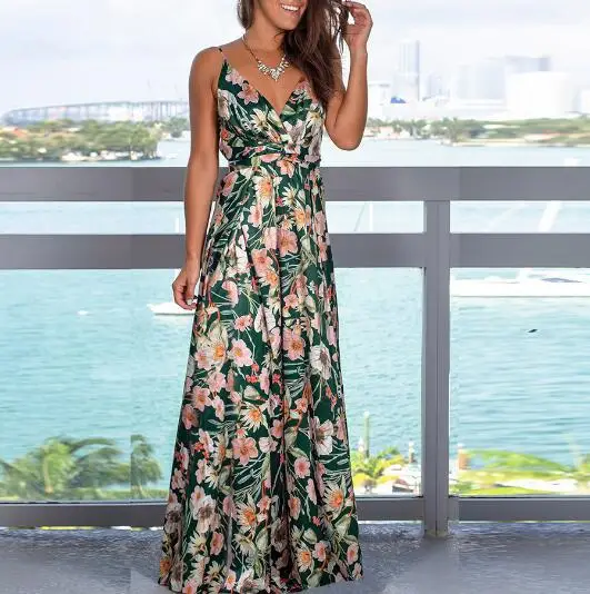 2020 Printed Floral Beach Dress Blue Women - Image 17