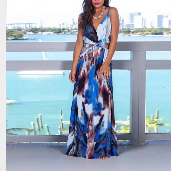 2020 Printed Floral Beach Dress Blue Women - Image 18