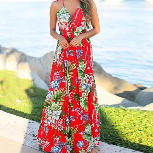 2020 Printed Floral Beach Dress Blue Women - Image 19