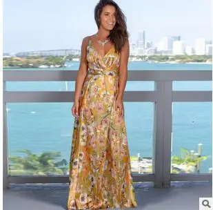 2020 Printed Floral Beach Dress Blue Women - Image 11