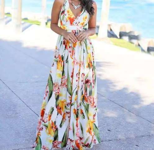 2020 Printed Floral Beach Dress Blue Women - Image 12