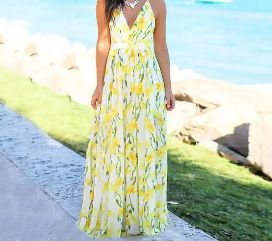 2020 Printed Floral Beach Dress Blue Women - Image 13