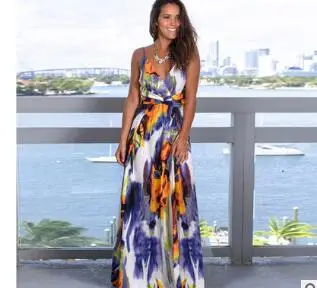 2020 Printed Floral Beach Dress Blue Women - Image 15