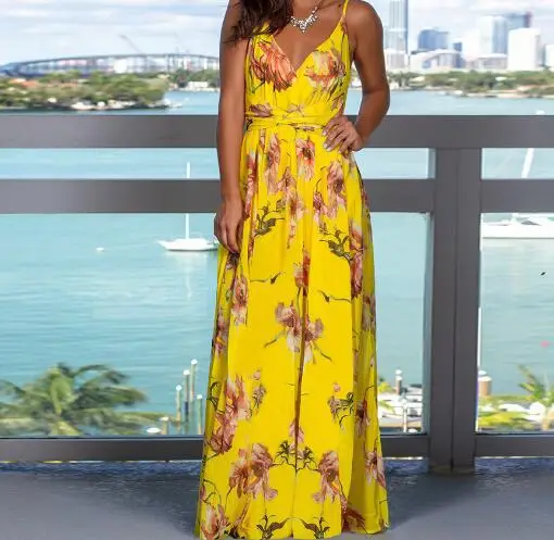 2020 Printed Floral Beach Dress Blue Women - Image 2