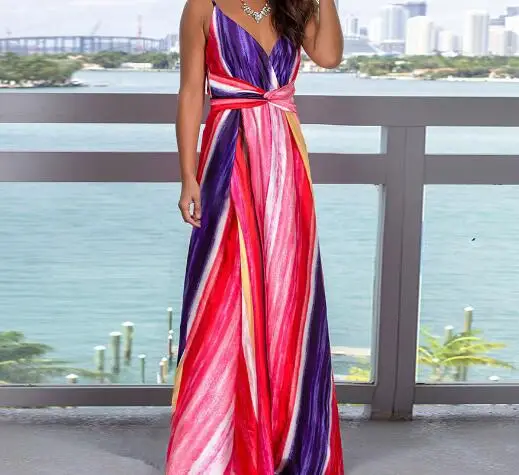 2020 Printed Floral Beach Dress Blue Women - Image 9