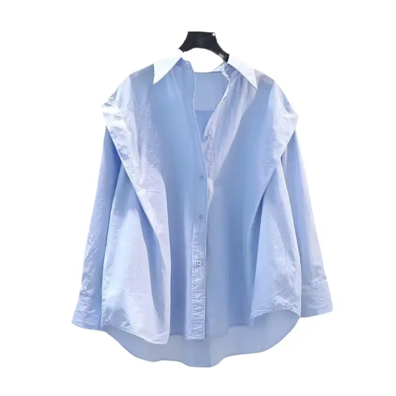 Light Blue Ruffled Long Sleeve Women's Shirt - Image 5