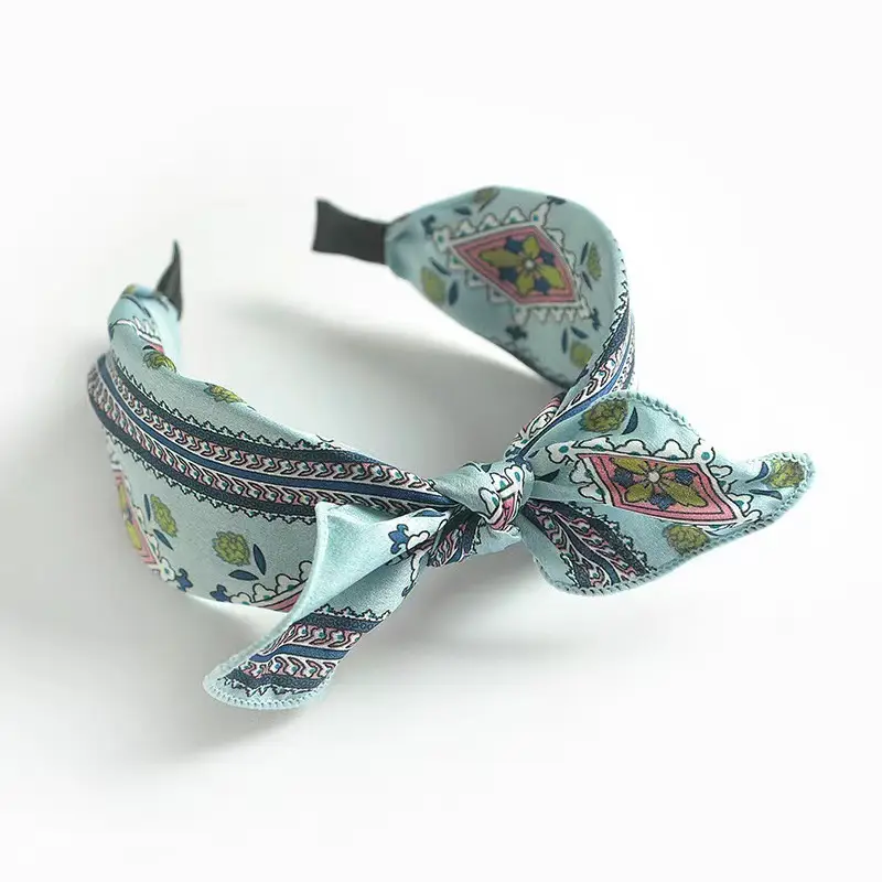 Blue Bandana Bow Headband for Women - Image 4