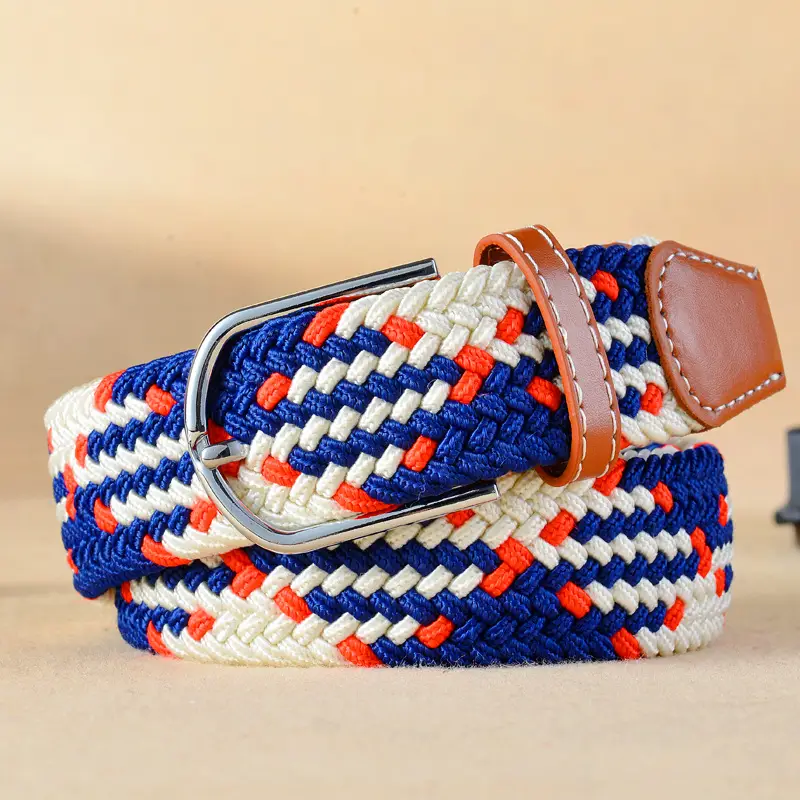 Blue White Red Knitted Belt for Women Men