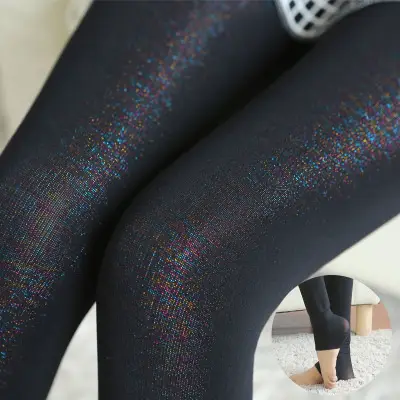 Korean Velvet Padded Foot Leggings Black Winter - Image 2