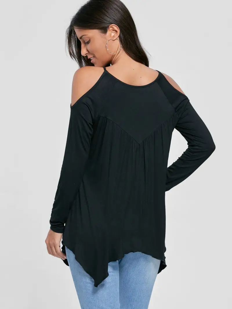 Blue Cold Shoulder Long Sleeve T-Shirt for Women - Image 10