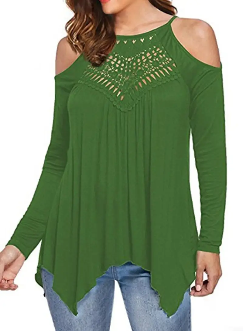Blue Cold Shoulder Long Sleeve T-Shirt for Women - Image 2