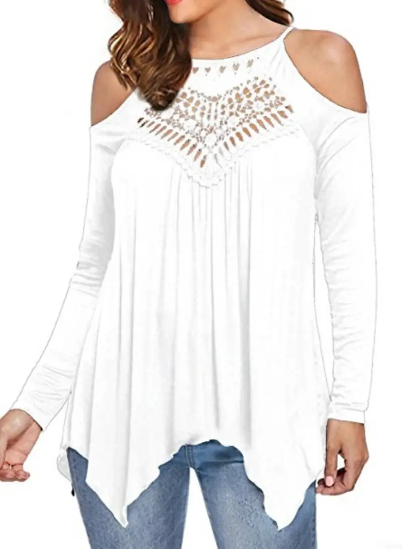 Blue Cold Shoulder Long Sleeve T-Shirt for Women - Image 5