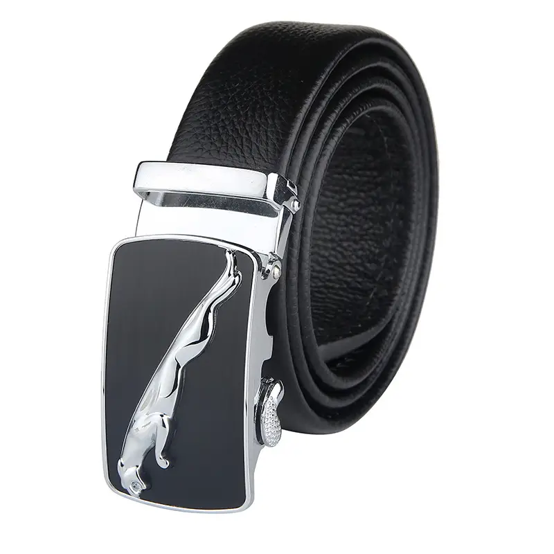 Men's Black Automatic Buckle Leather Belt with Gold Plated Design - Image 8