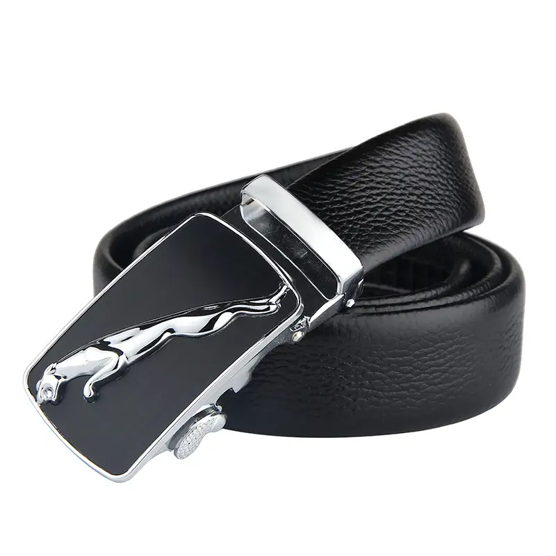 Men's Black Automatic Buckle Leather Belt with Gold Plated Design - Image 10