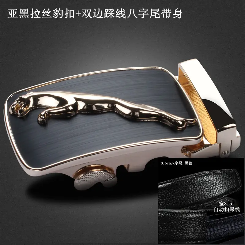 Men's Black Automatic Buckle Leather Belt with Gold Plated Design - Image 4