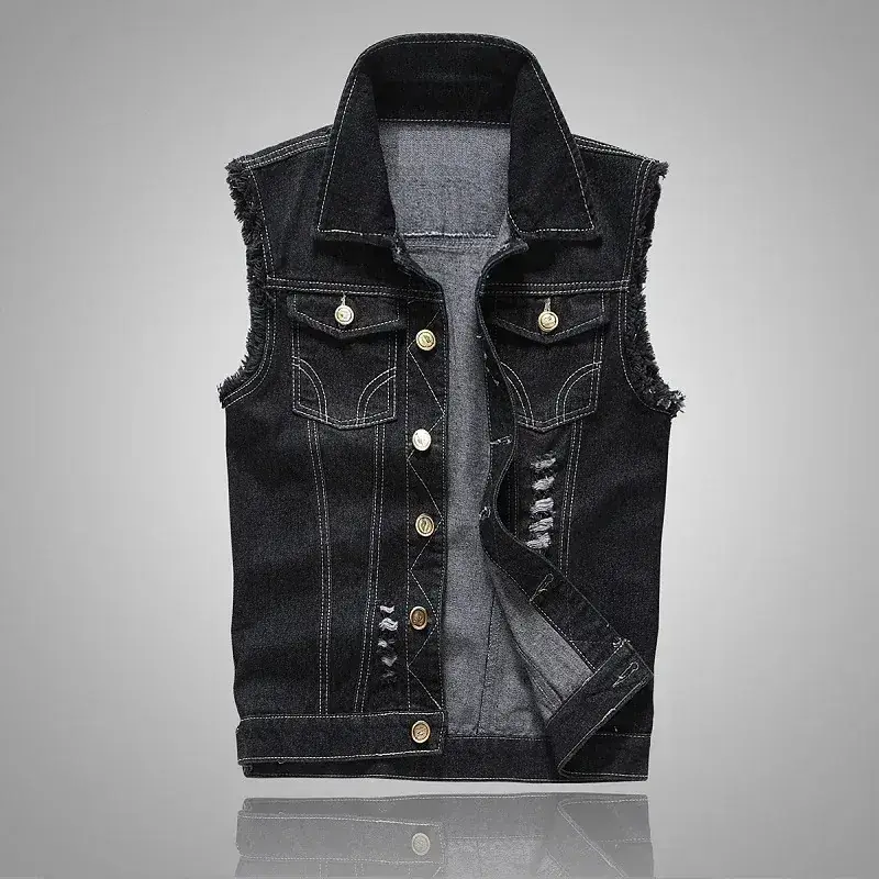 Men Sleeveless Denim Vest 2025 Slim Fit Plus Size - Image 2