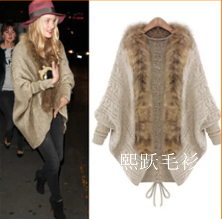 2025 Knitted Fur Collar Sweater Jacket Black Large - Image 5