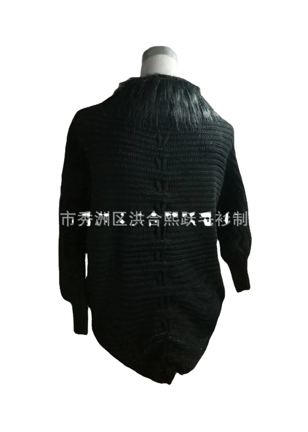 2025 Knitted Fur Collar Sweater Jacket Black Large - Image 7